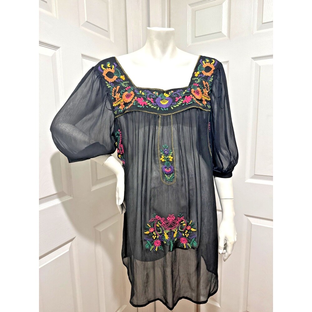 ANTHROPOLOGIE Mushka by Sienna Rose L Black Floral Boho Whimsigoth Dress EUC